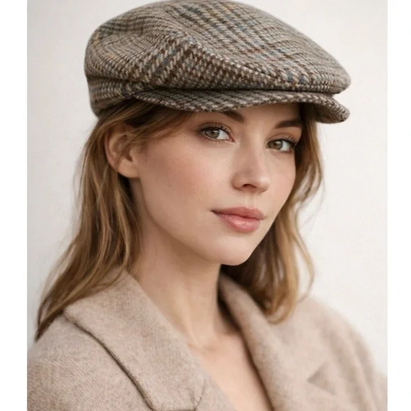 Men's or Women’s Newsboy Brown Plaid Checkered Flat Cap - Picture 2 of 8